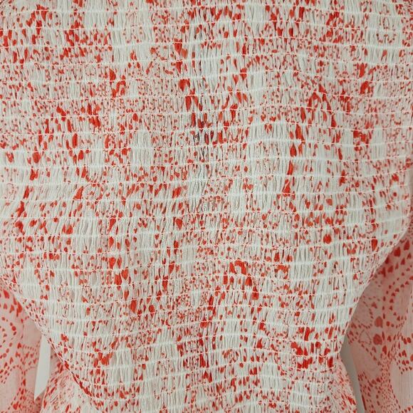 NWT BCBGeneration Heart Print Flutter Waist Peplum Sheer Fluted Sleeves Top M - Picture 8 of 13